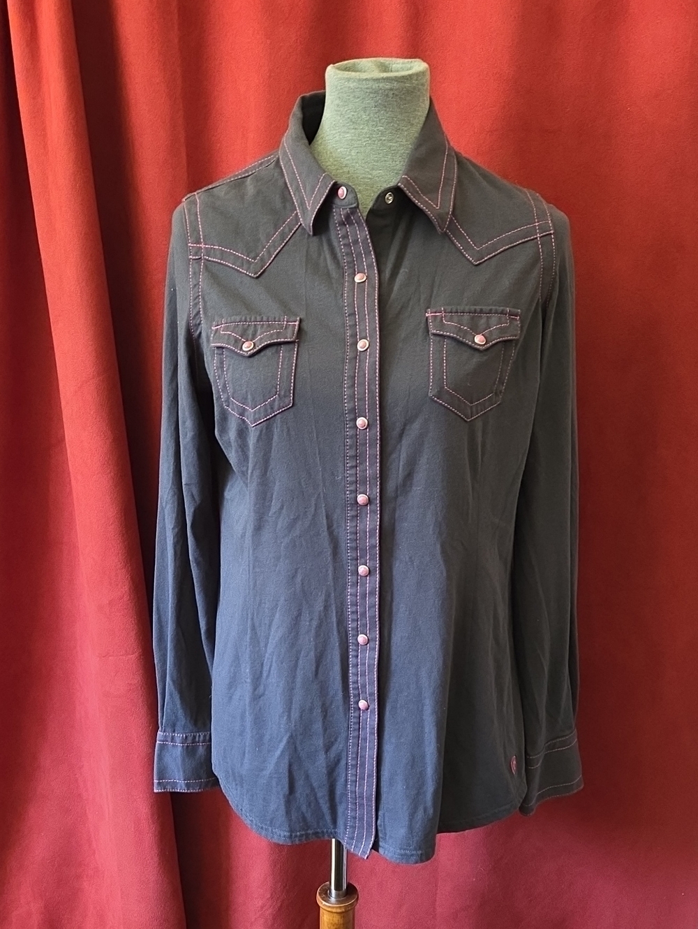 Ariat Navy Shirt with Pink Snaps and Stitching